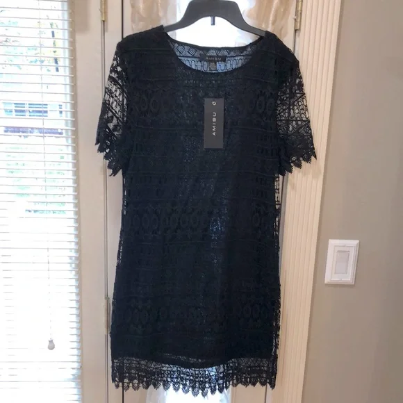 Amisu Dresses | Beautiful Lace Dress Scallop Hem. And Sheer Sleeves. | Color: Black | Size: S | Faith8894's Closet